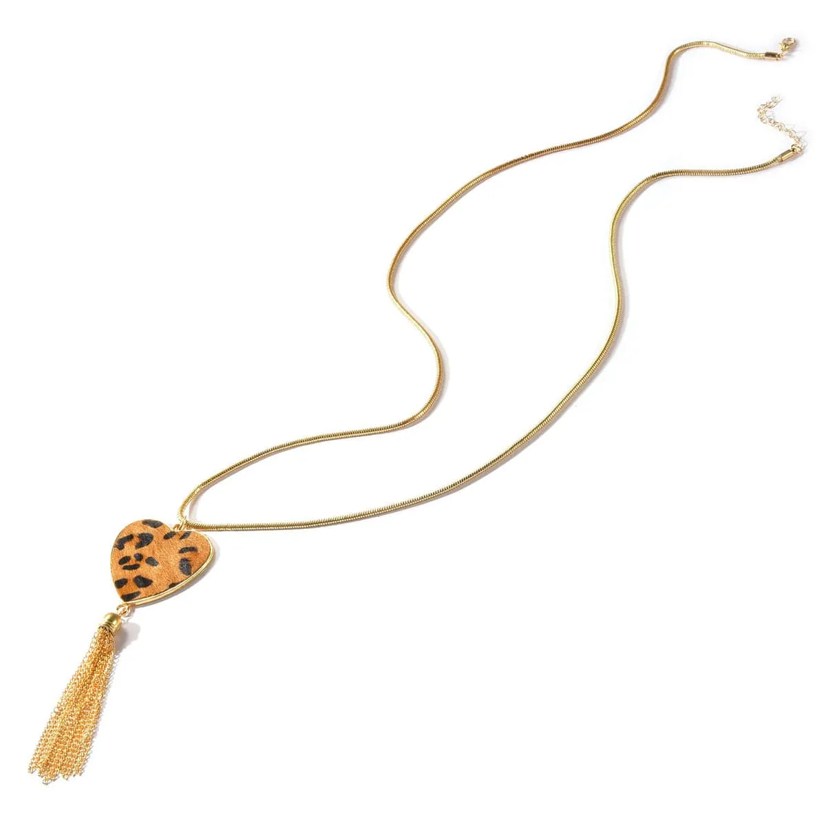 Tan Polyurethane & 18K Gold-Plated Leopard Heart Tassel Pendant Necklace