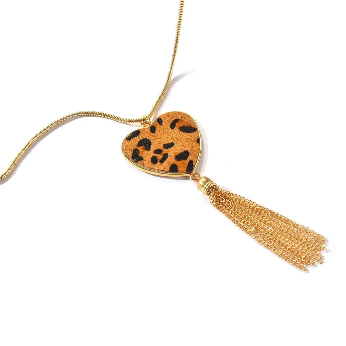 Tan Polyurethane & 18K Gold-Plated Leopard Heart Tassel Pendant Necklace