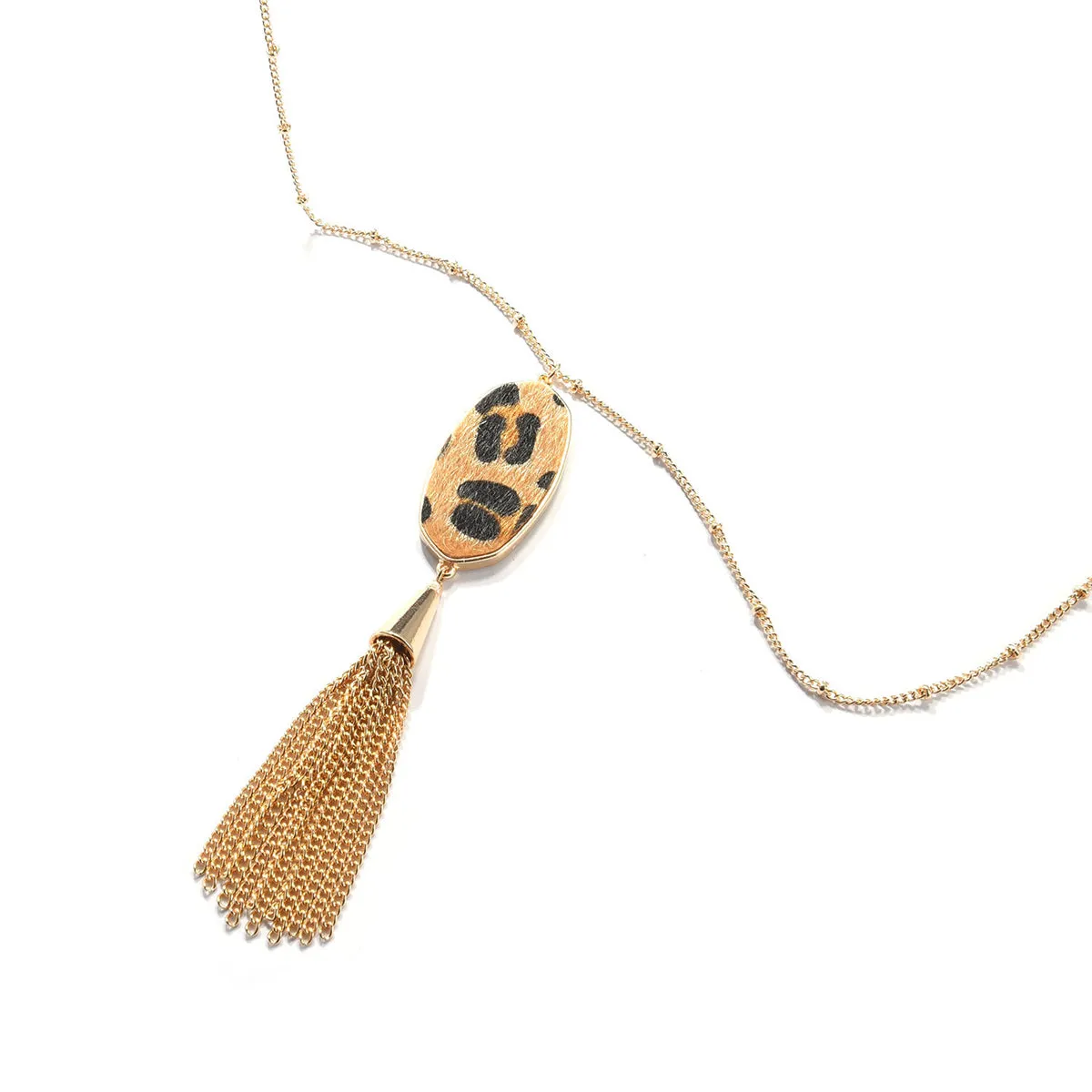 Tan Polyurethane & 18K Gold-Plated Slender Oval Tassel Pendant Necklace