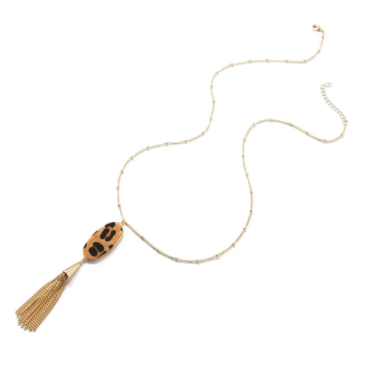 Tan Polyurethane & 18K Gold-Plated Slender Oval Tassel Pendant Necklace