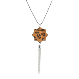 Tan Polyurethane & Silver-Plated Leopard Flower Tassel Pendant Necklace