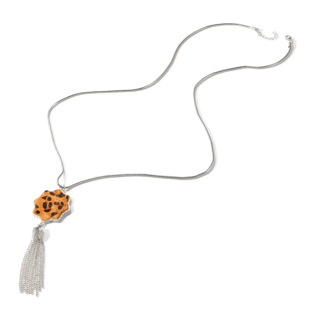 Tan Polyurethane & Silver-Plated Leopard Flower Tassel Pendant Necklace