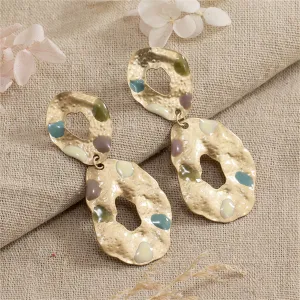 Taupe Enamel & 18K Gold-Plated Textured Oval Drop Earrings
