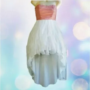 TEEZE ME Pink &amp; White Strapless High Low Formal Prom Dress