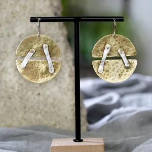 Textured Brass & Sterling Silver Riveted Earrings