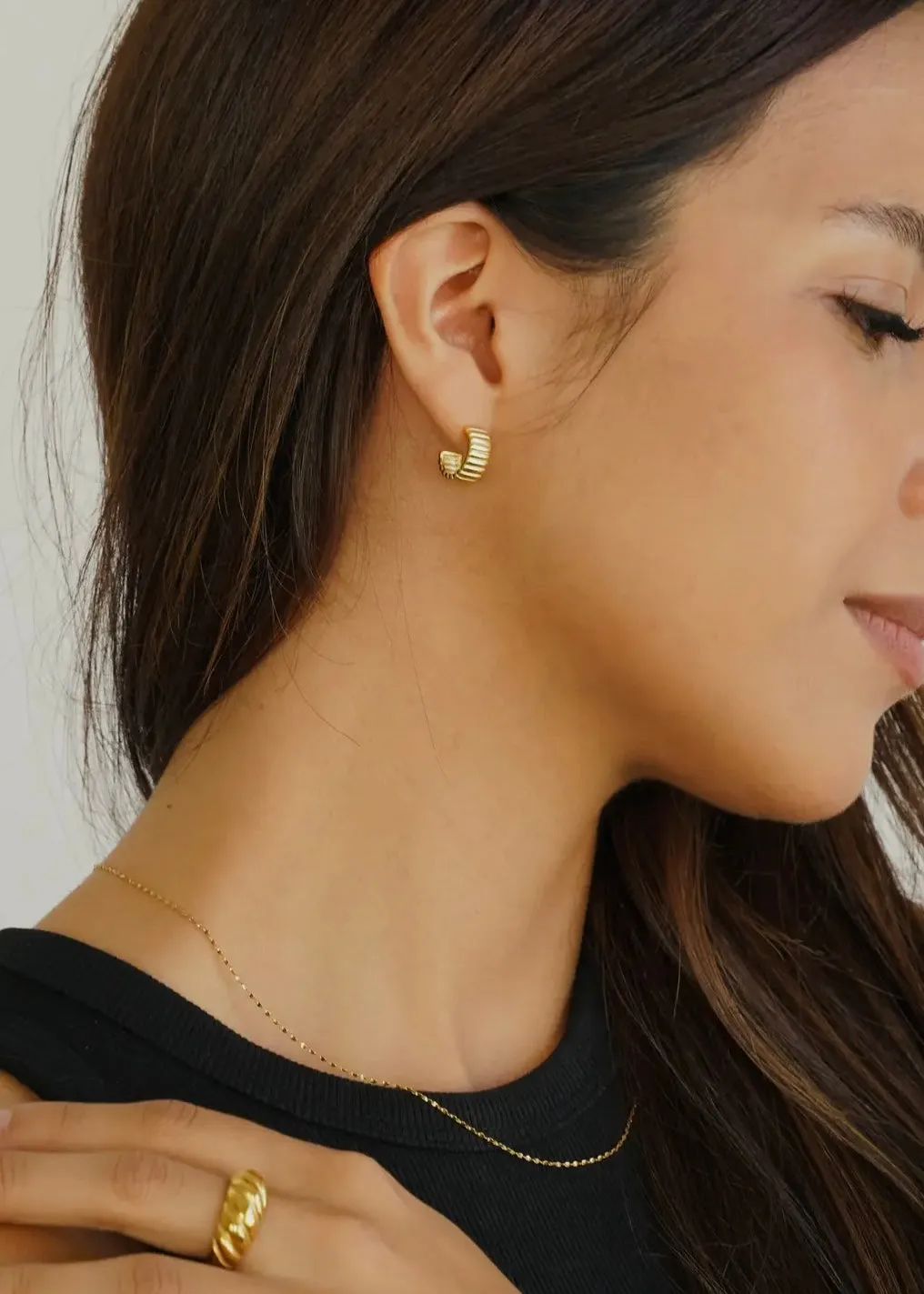 Textured C Gold Hoop