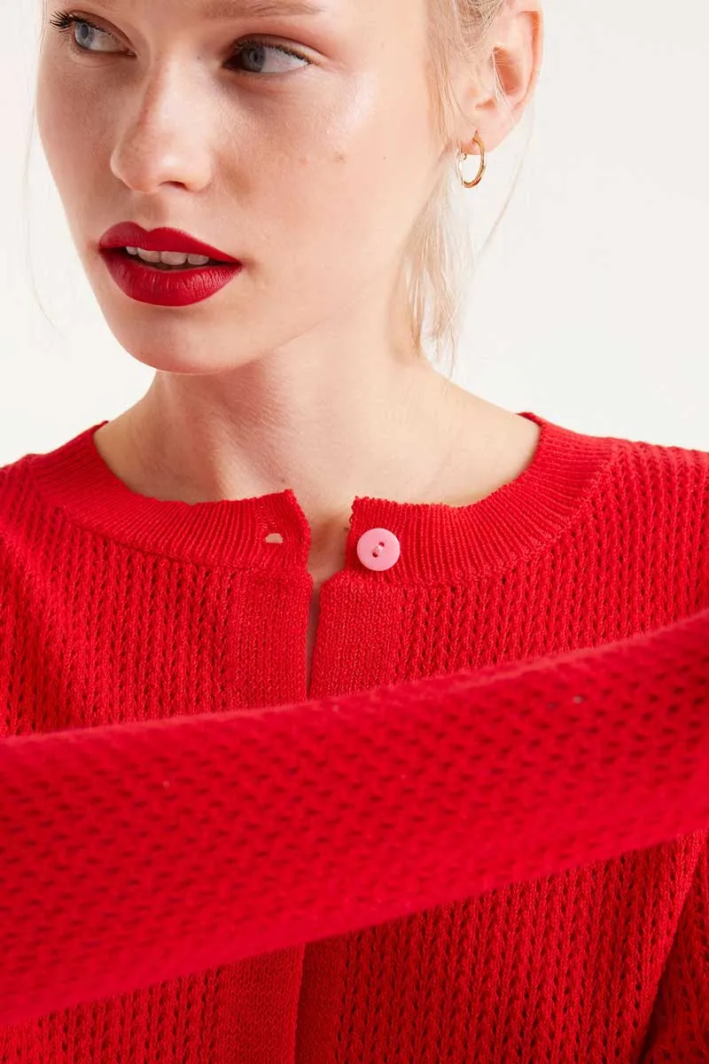 Textured Cardigan - Red