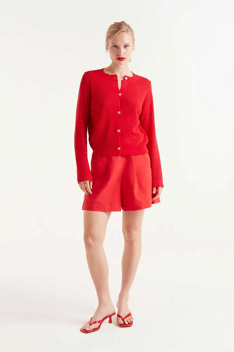 Textured Cardigan - Red