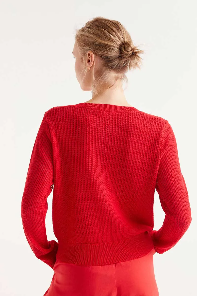 Textured Cardigan - Red