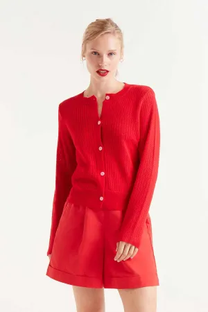 Textured Cardigan - Red
