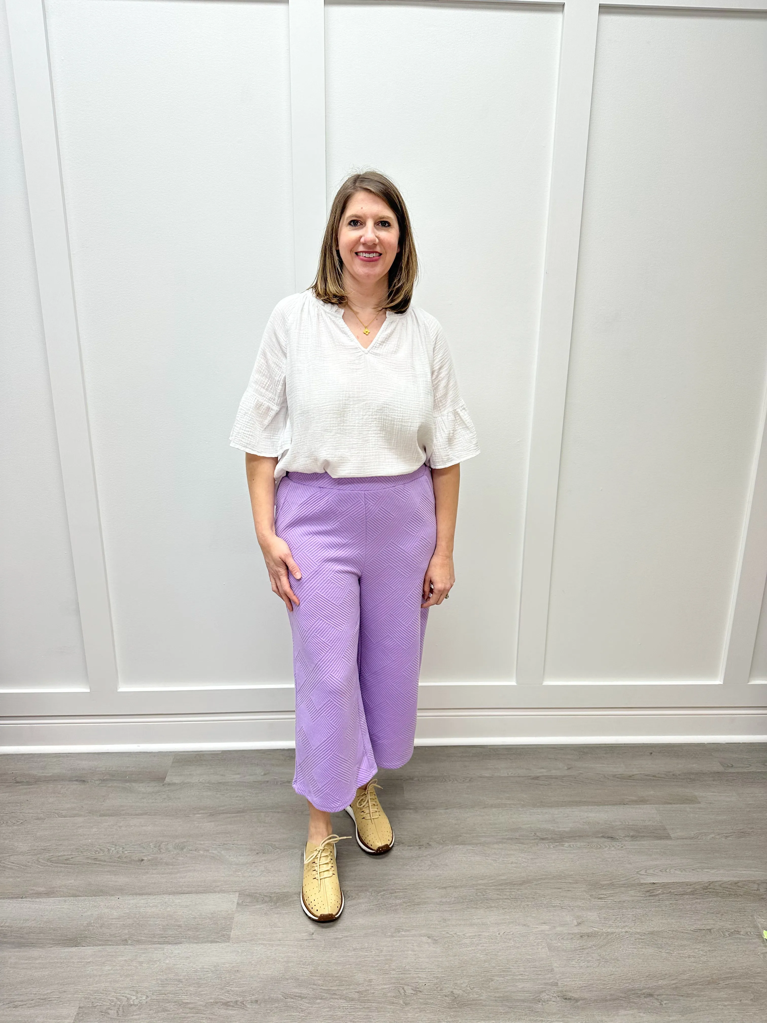 Textured Cropped Pants - Lavender