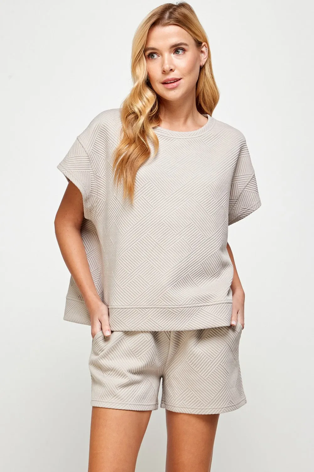 Textured Oversized Tee   Short Set {Oatmeal}