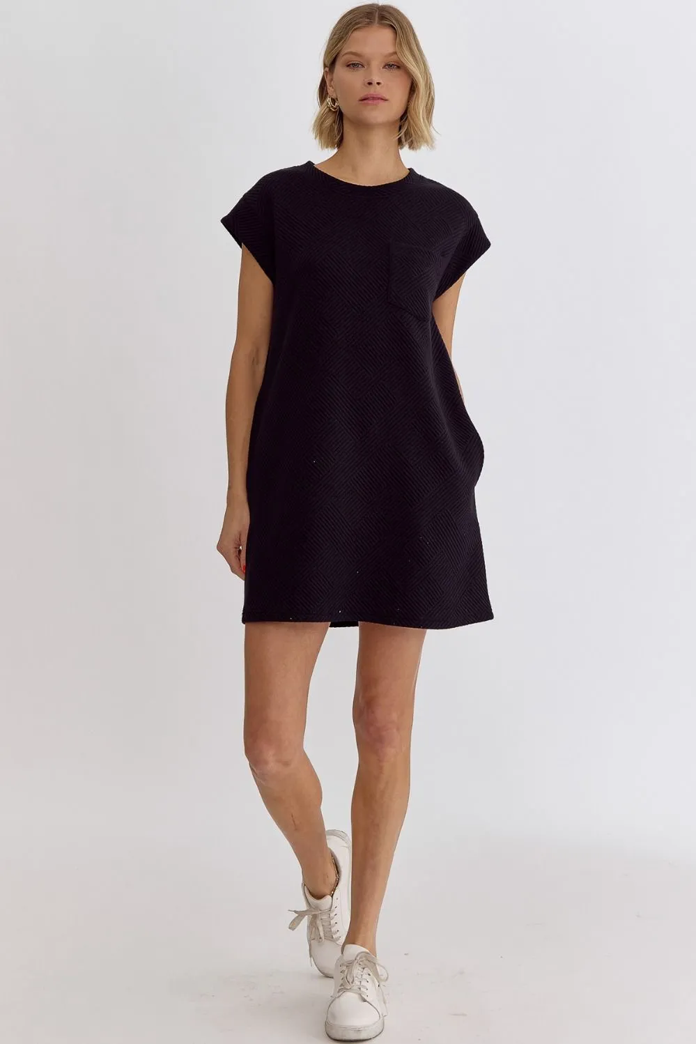 Textured Round Neck Sleeveless Mini Dress