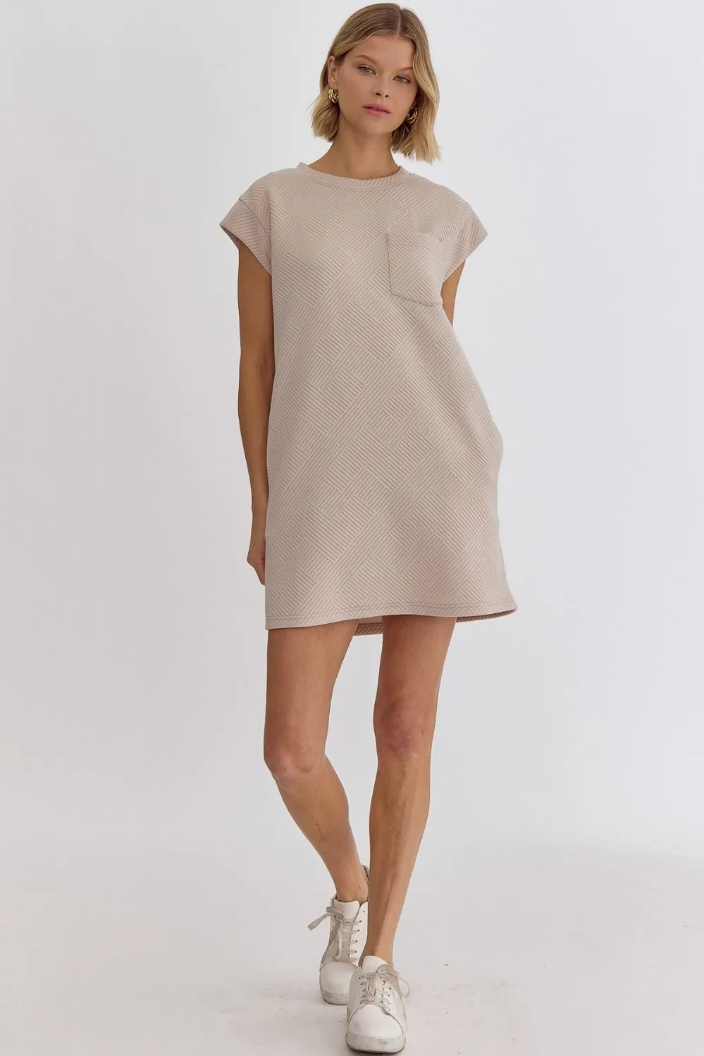 Textured Round Neck Sleeveless Mini Dress