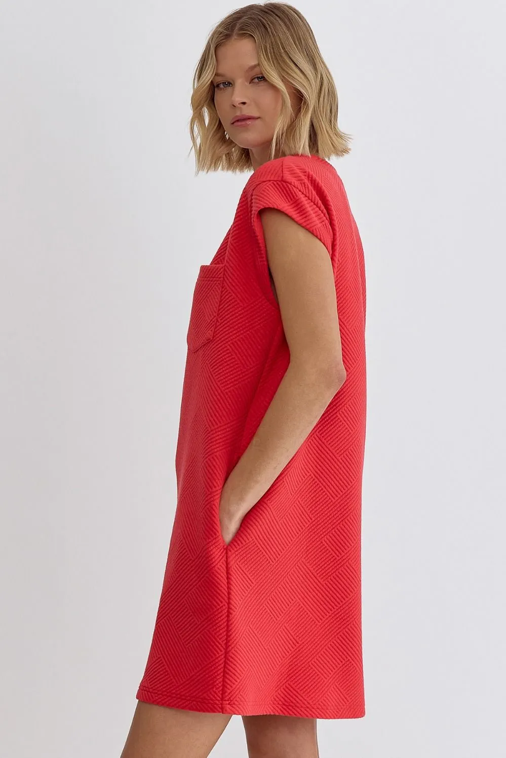 Textured Round Neck Sleeveless Mini Dress
