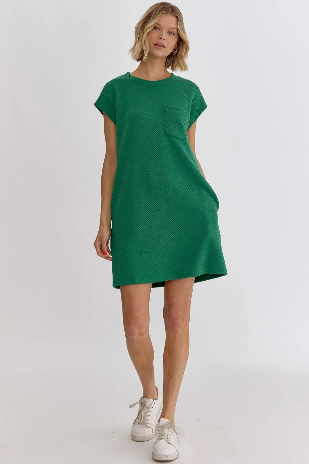 Textured Round Neck Sleeveless Mini Dress