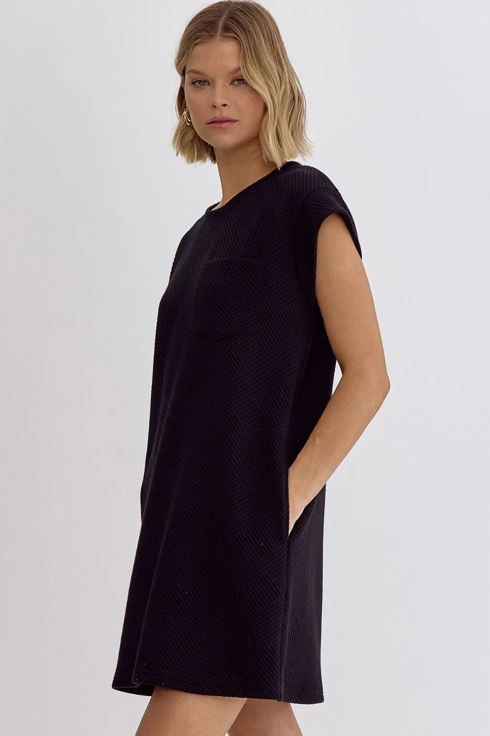 Textured Round Neck Sleeveless Mini Dress