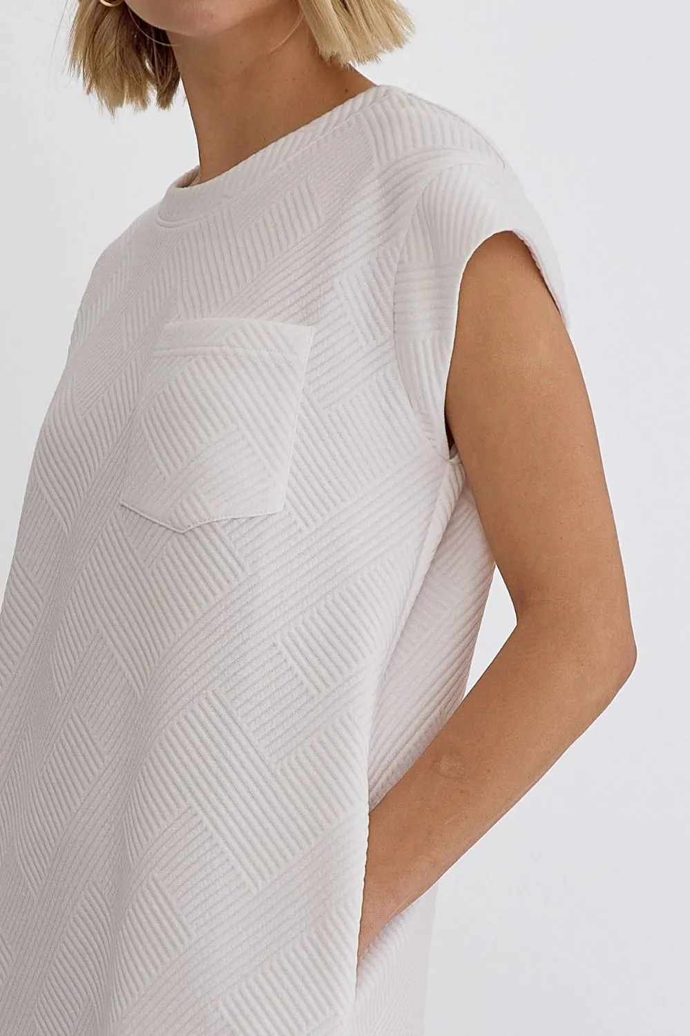 Textured Round Neck Sleeveless Mini Dress