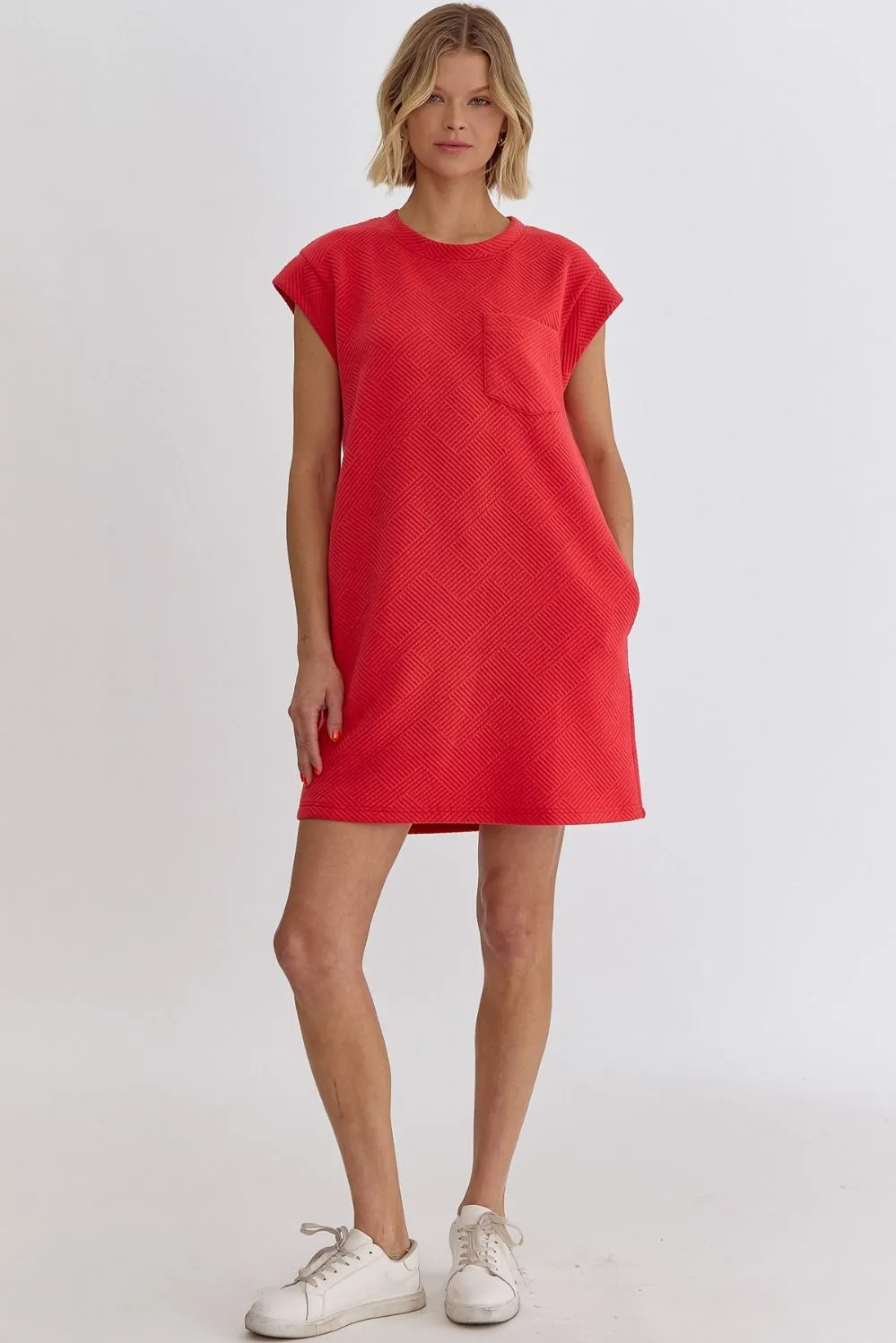 Textured Round Neck Sleeveless Mini Dress