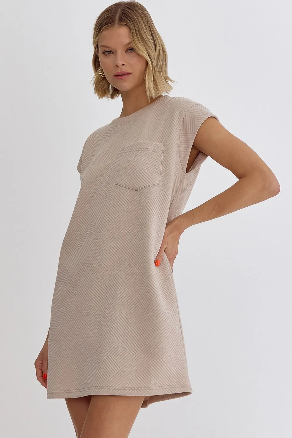 Textured Round Neck Sleeveless Mini Dress
