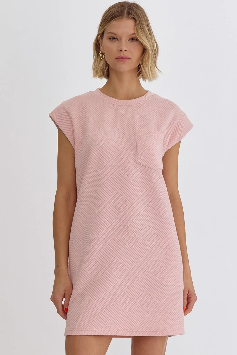 Textured Round Neck Sleeveless Mini Dress
