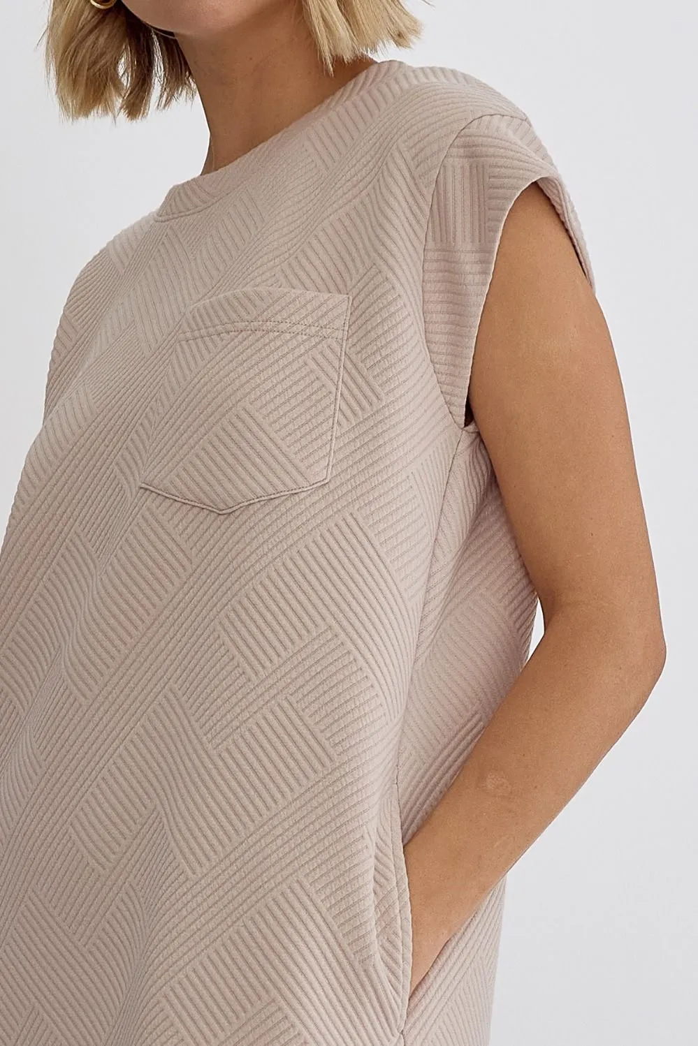 Textured Round Neck Sleeveless Mini Dress
