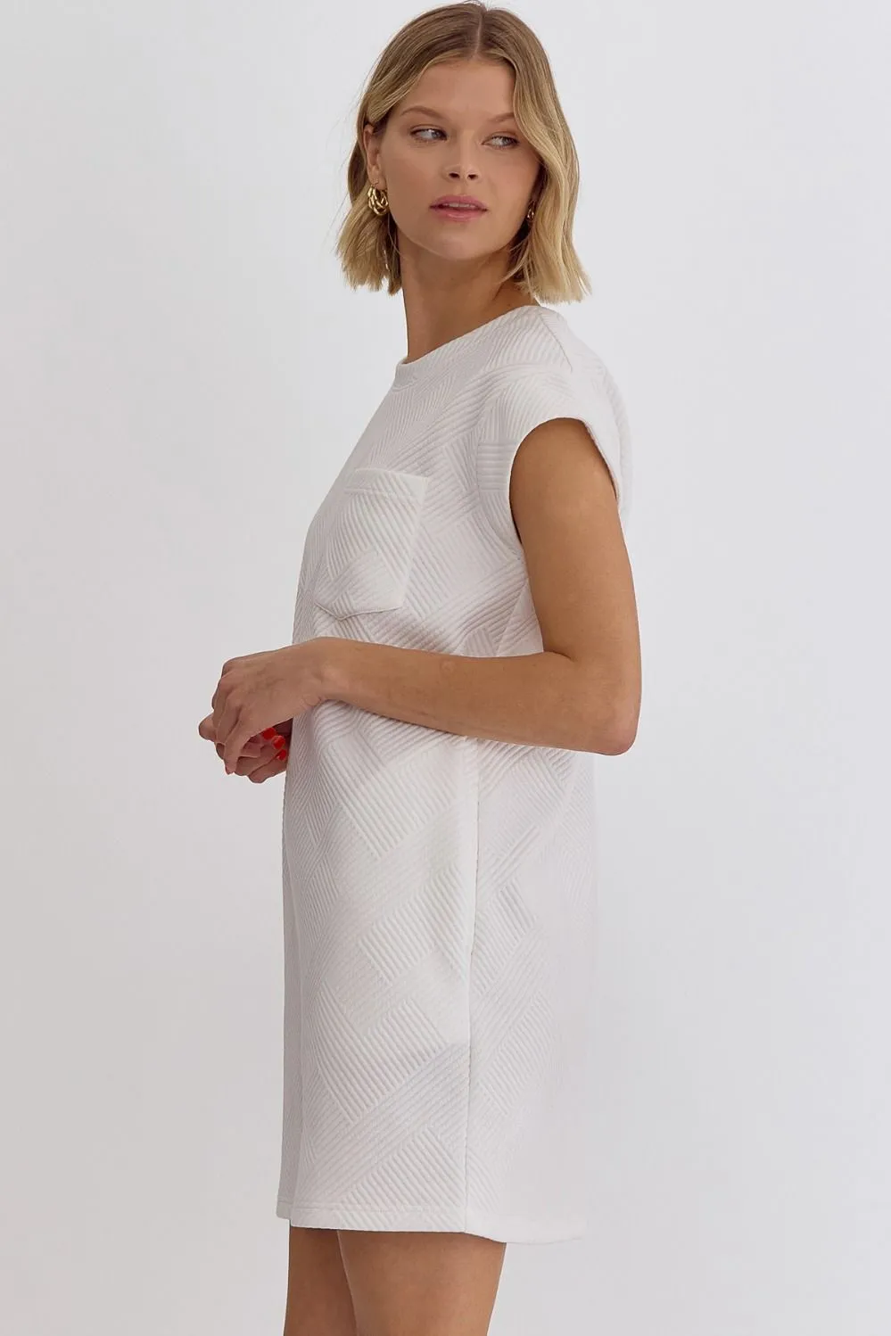 Textured Round Neck Sleeveless Mini Dress