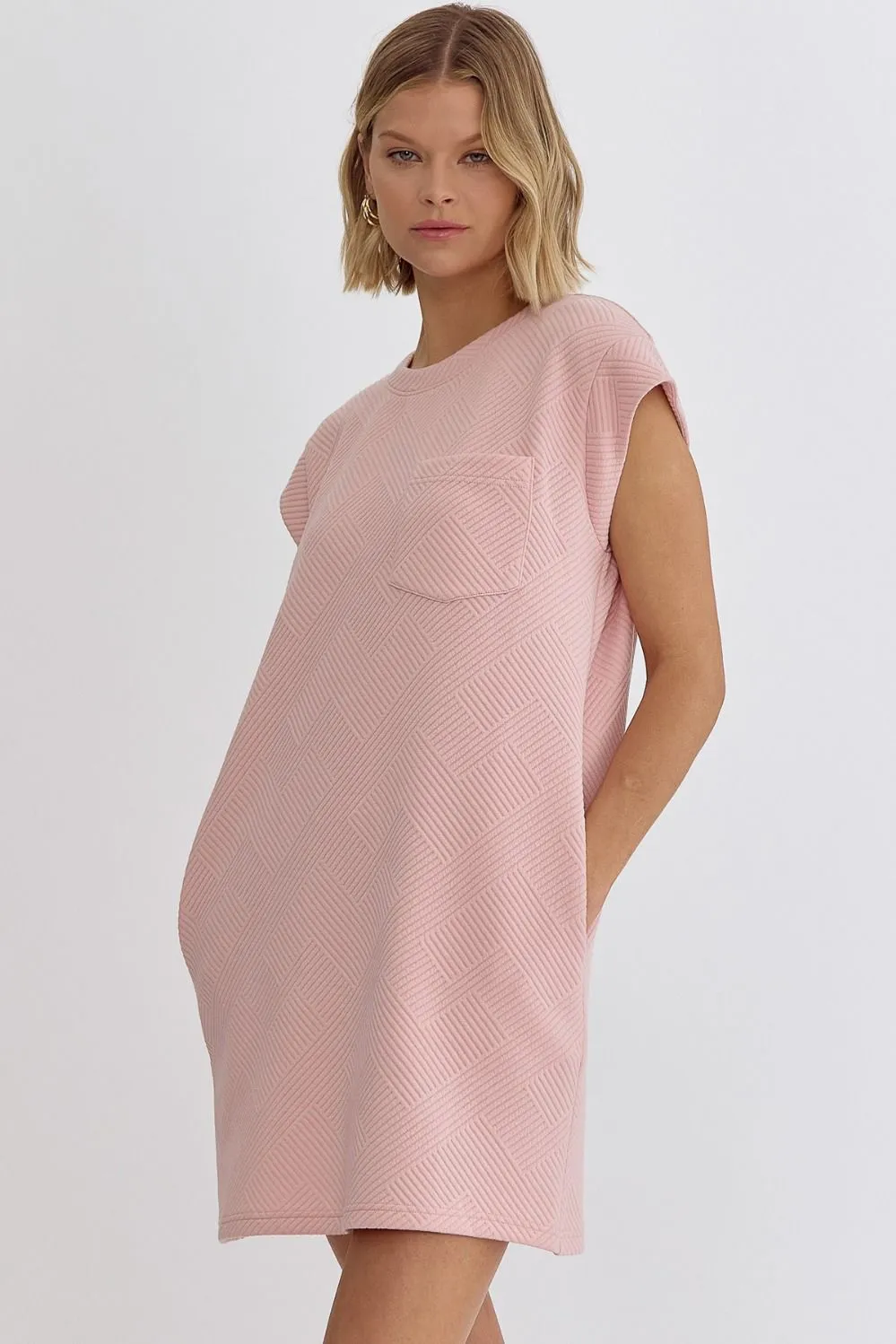 Textured Round Neck Sleeveless Mini Dress