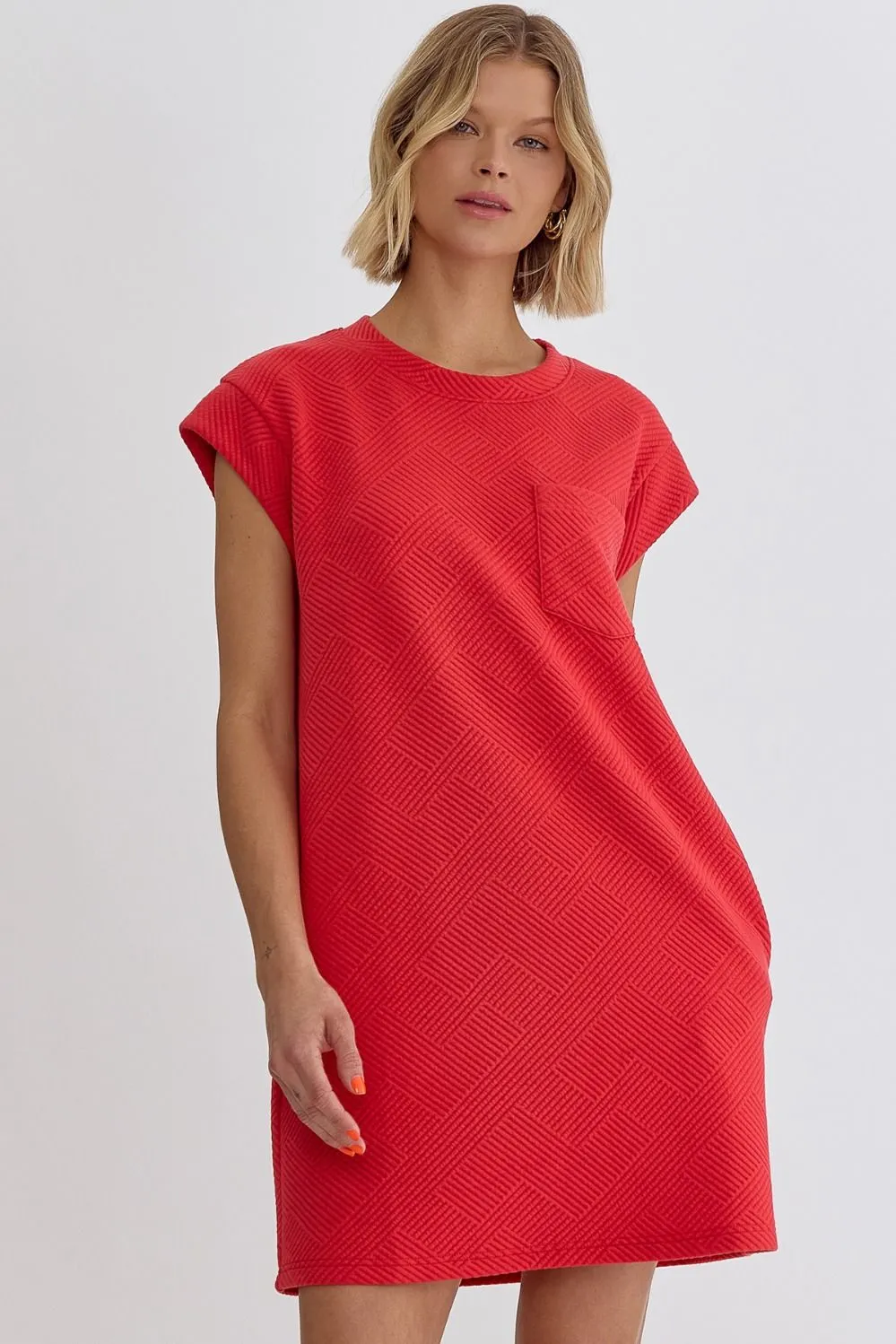 Textured Round Neck Sleeveless Mini Dress