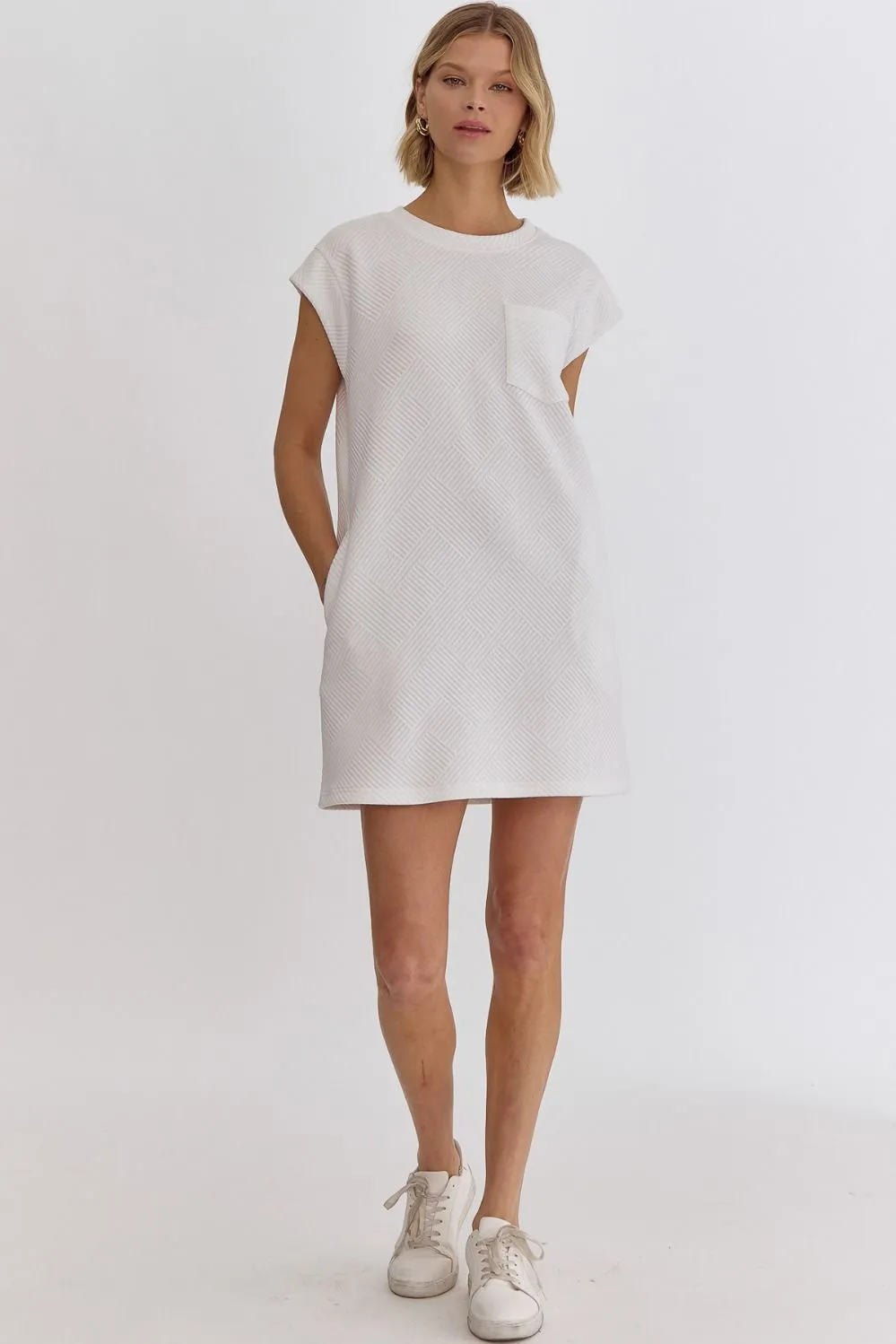 Textured Round Neck Sleeveless Mini Dress
