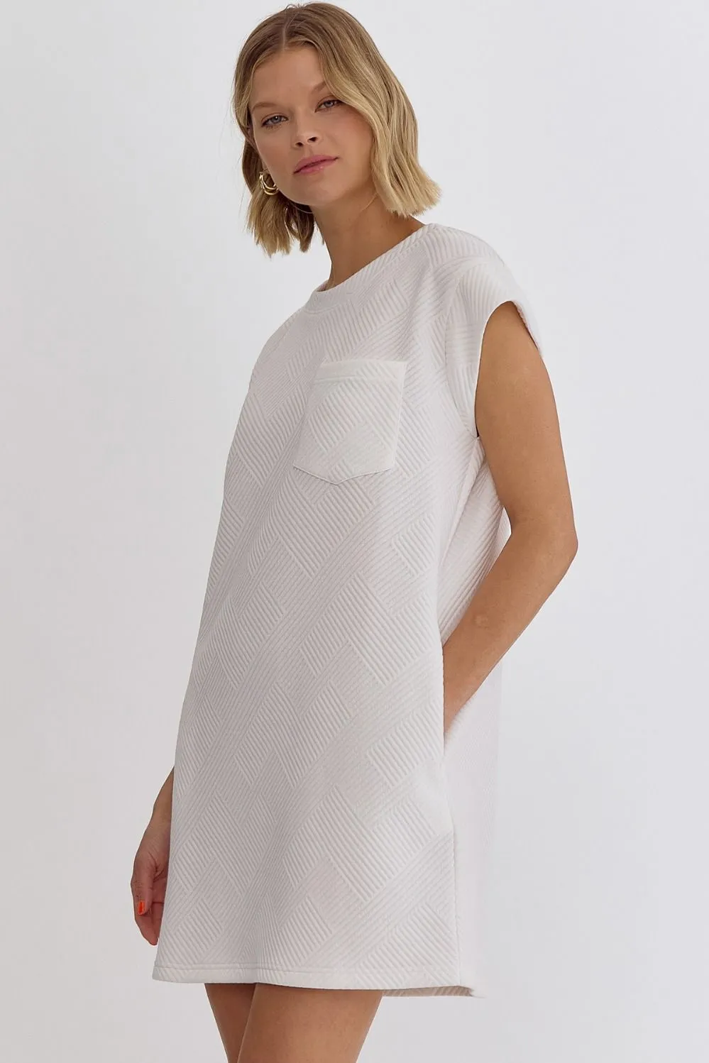 Textured Round Neck Sleeveless Mini Dress