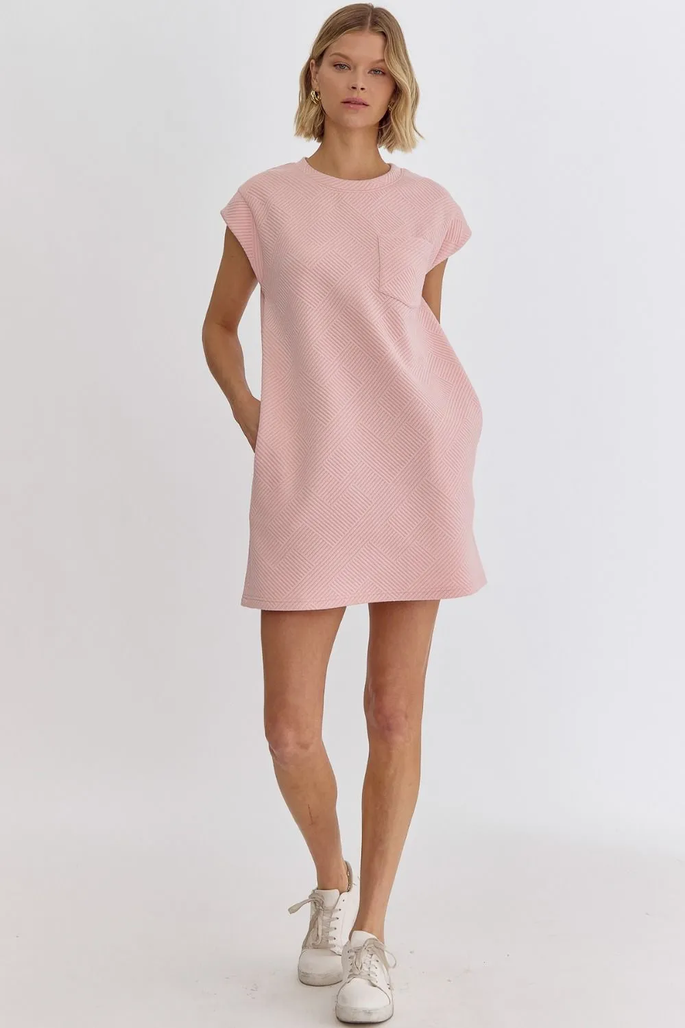 Textured Round Neck Sleeveless Mini Dress