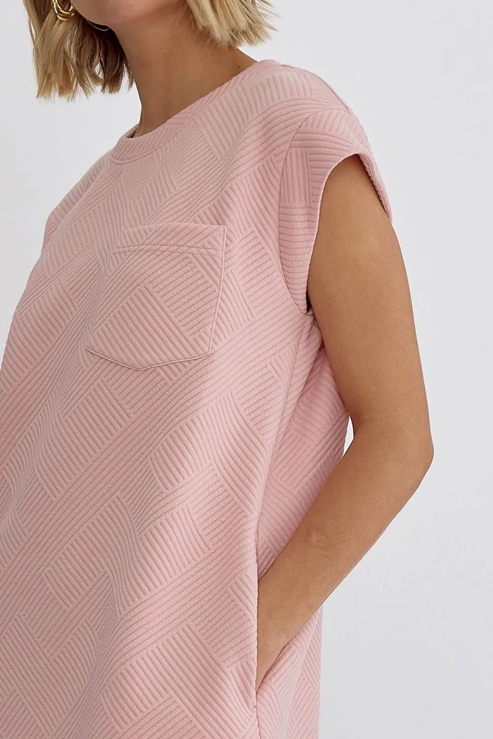 Textured Round Neck Sleeveless Mini Dress