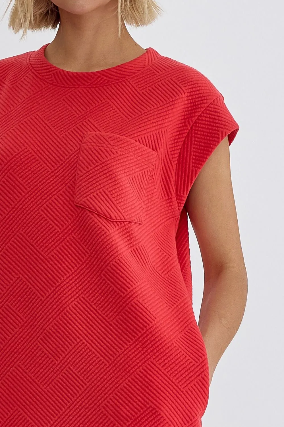 Textured Round Neck Sleeveless Mini Dress