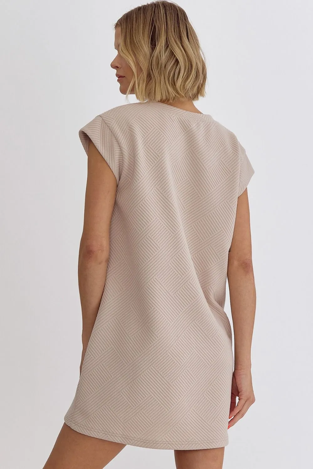 Textured Round Neck Sleeveless Mini Dress