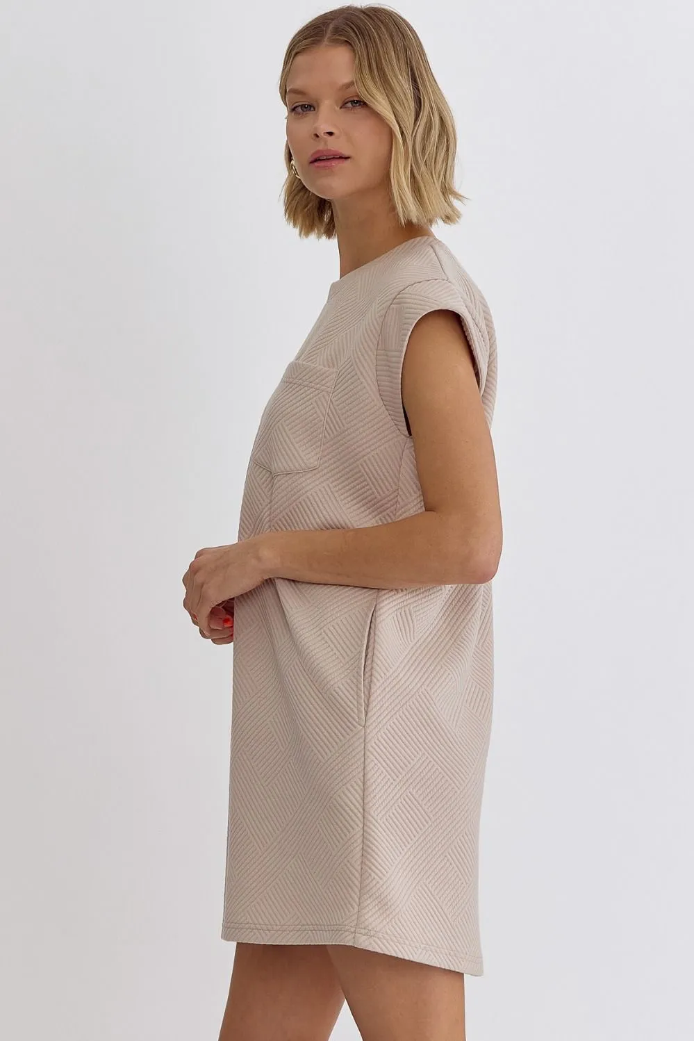 Textured Round Neck Sleeveless Mini Dress