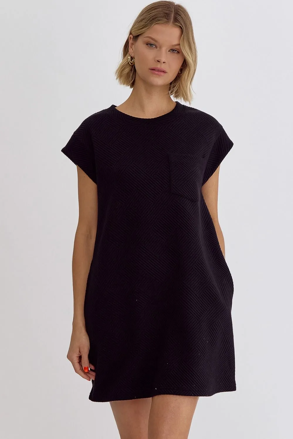 Textured Round Neck Sleeveless Mini Dress