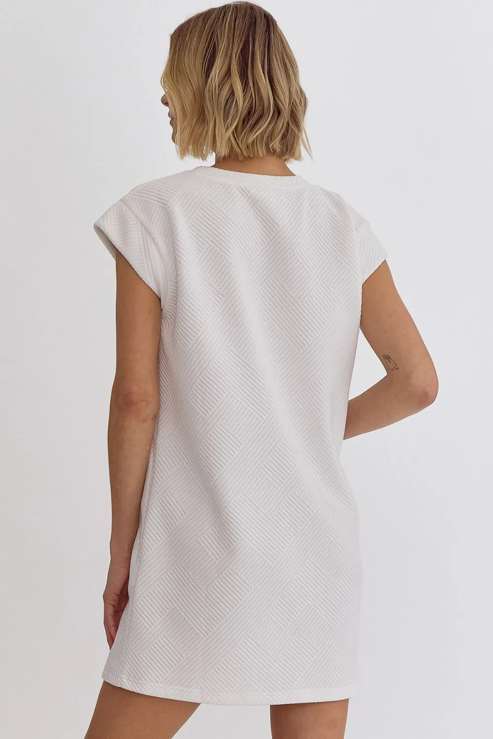 Textured Round Neck Sleeveless Mini Dress