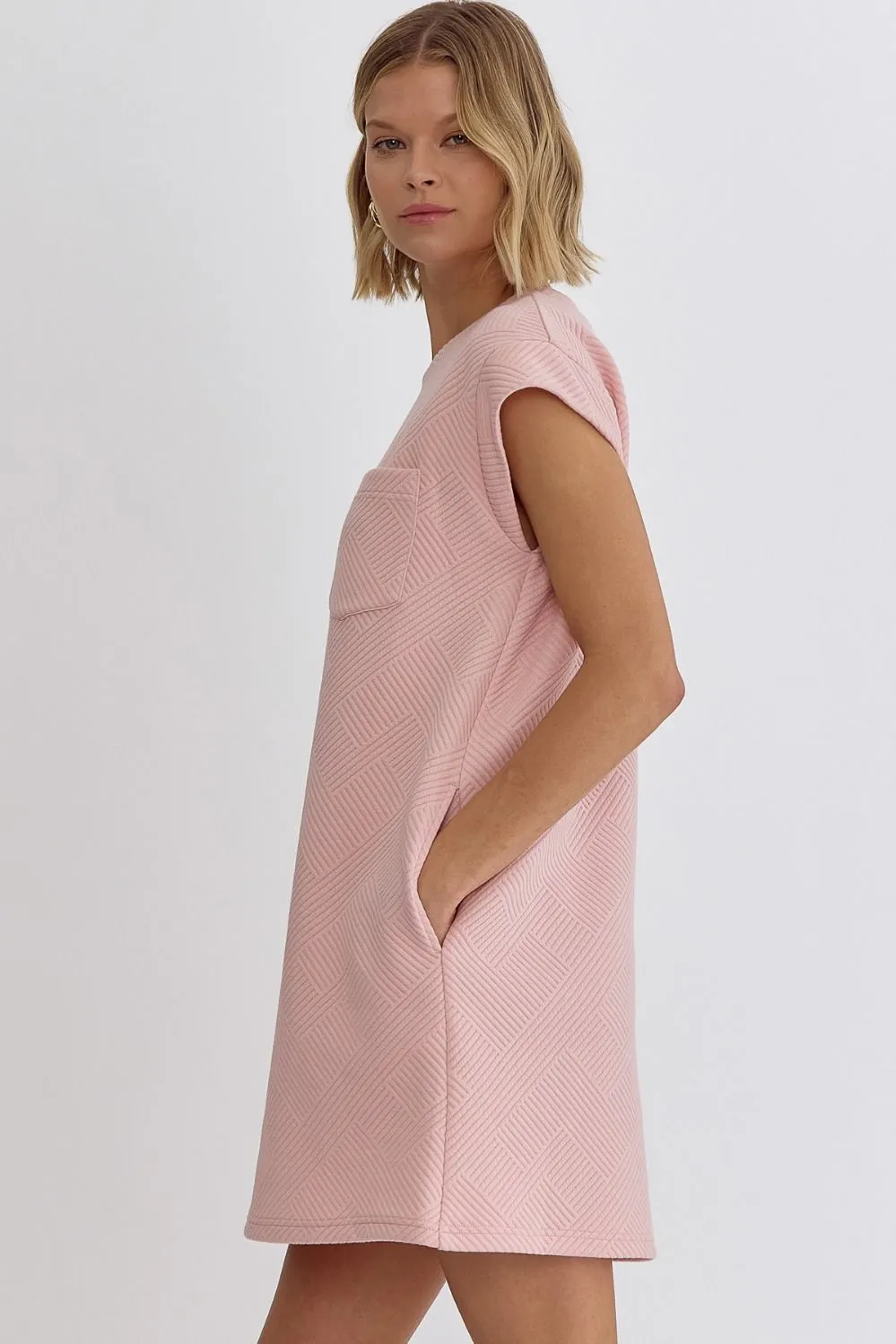 Textured Round Neck Sleeveless Mini Dress