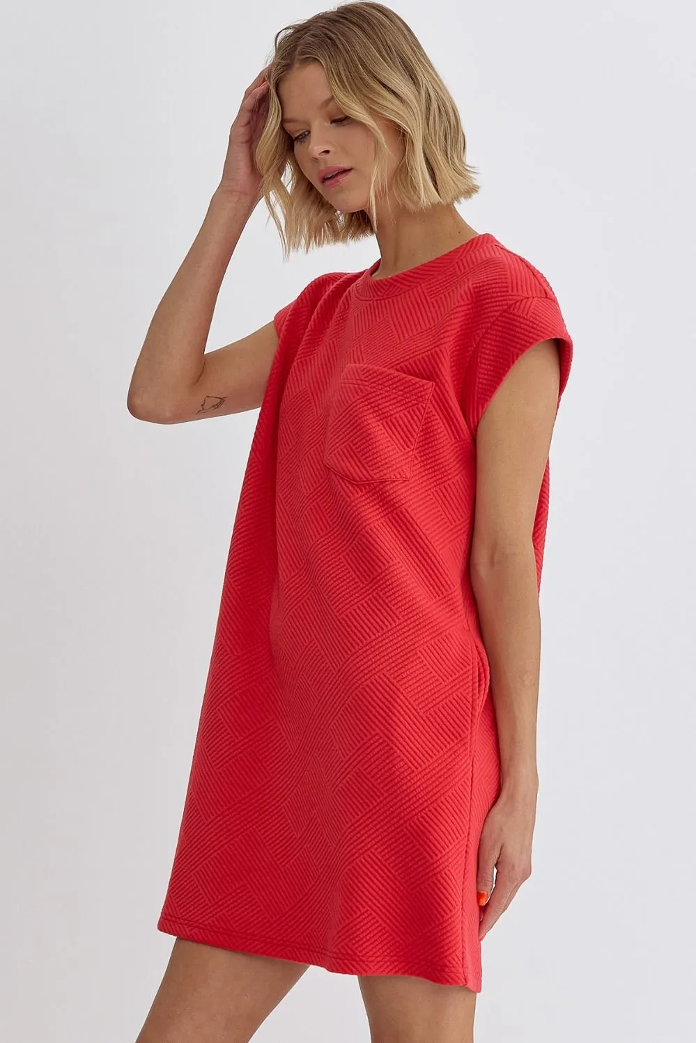 Textured Round Neck Sleeveless Mini Dress