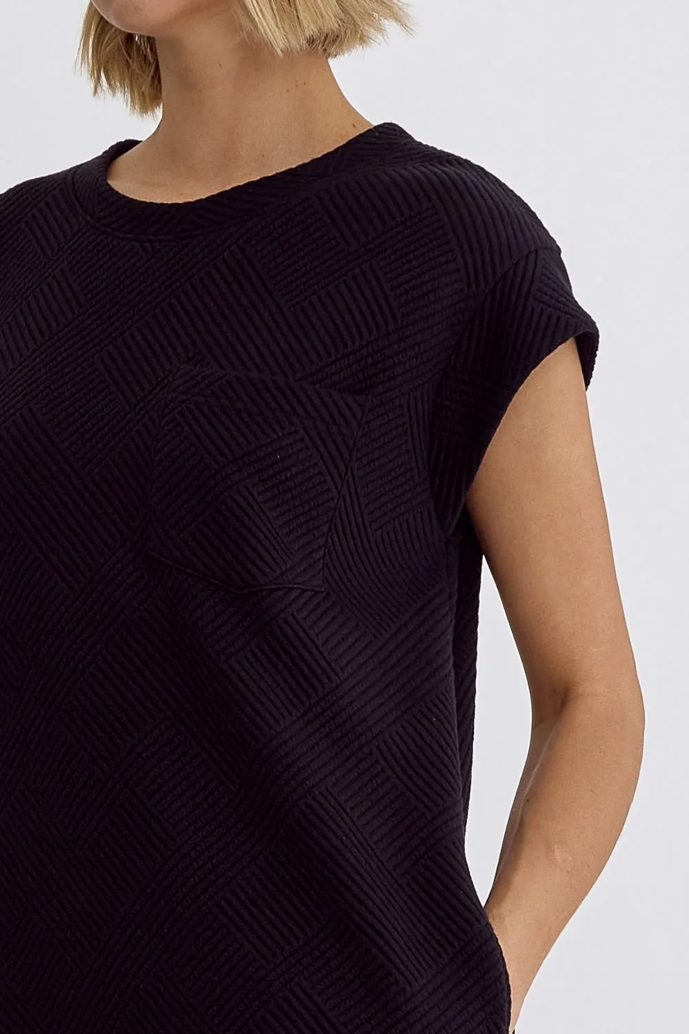 Textured Round Neck Sleeveless Mini Dress