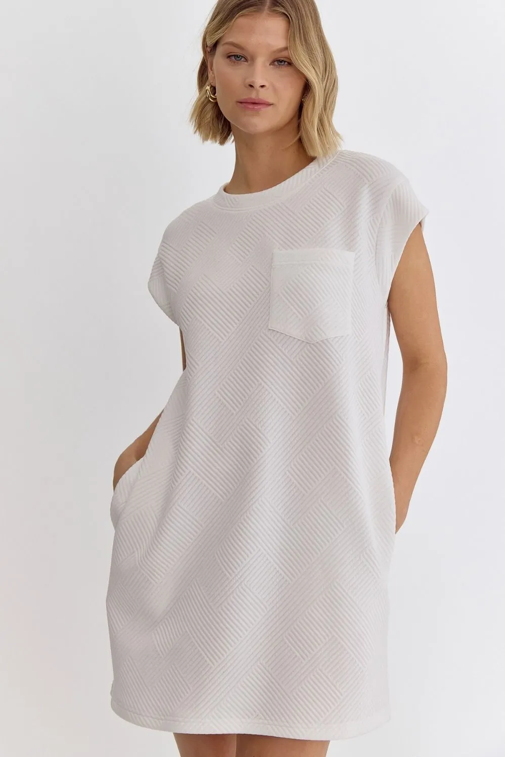 Textured Round Neck Sleeveless Mini Dress