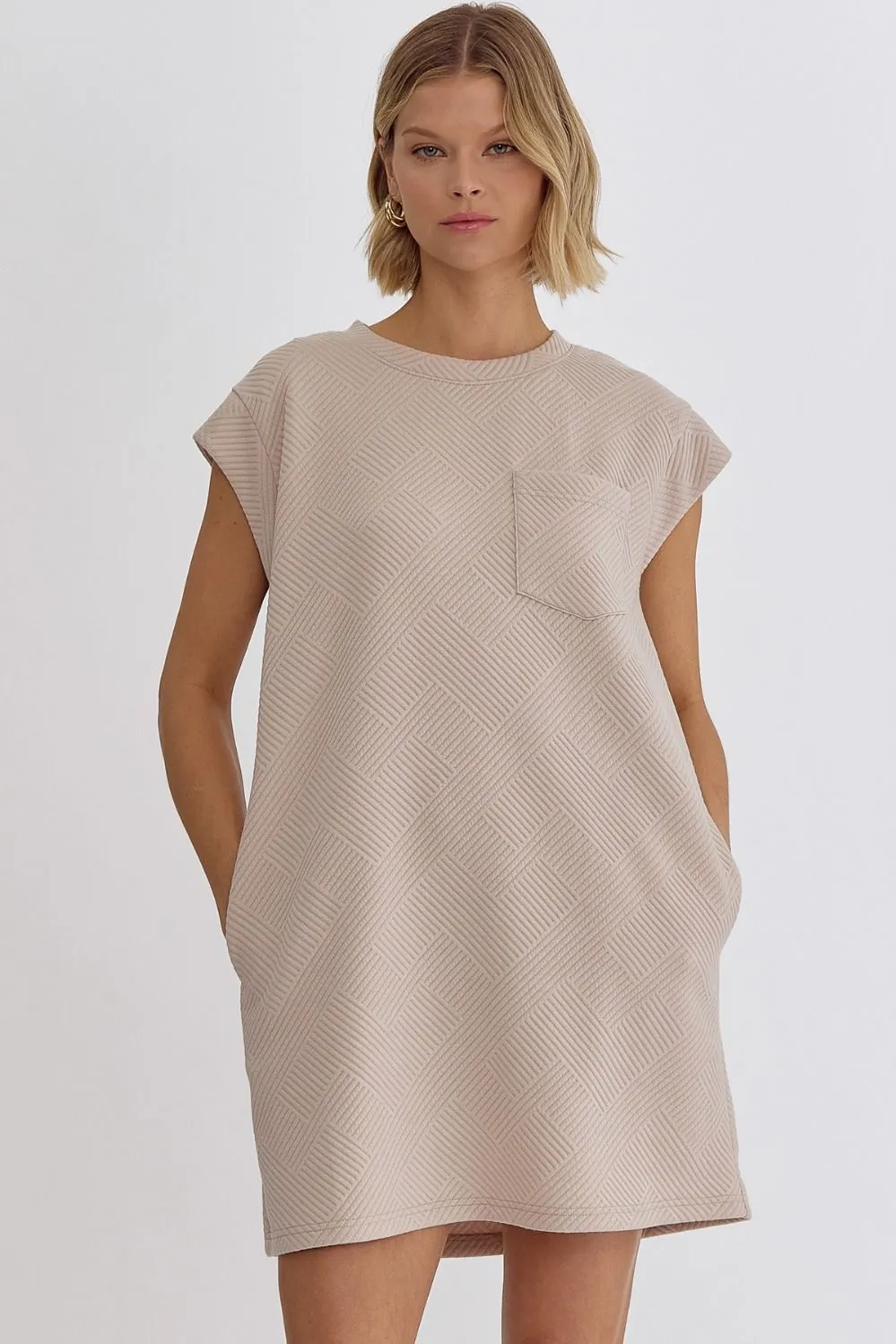 Textured Round Neck Sleeveless Mini Dress