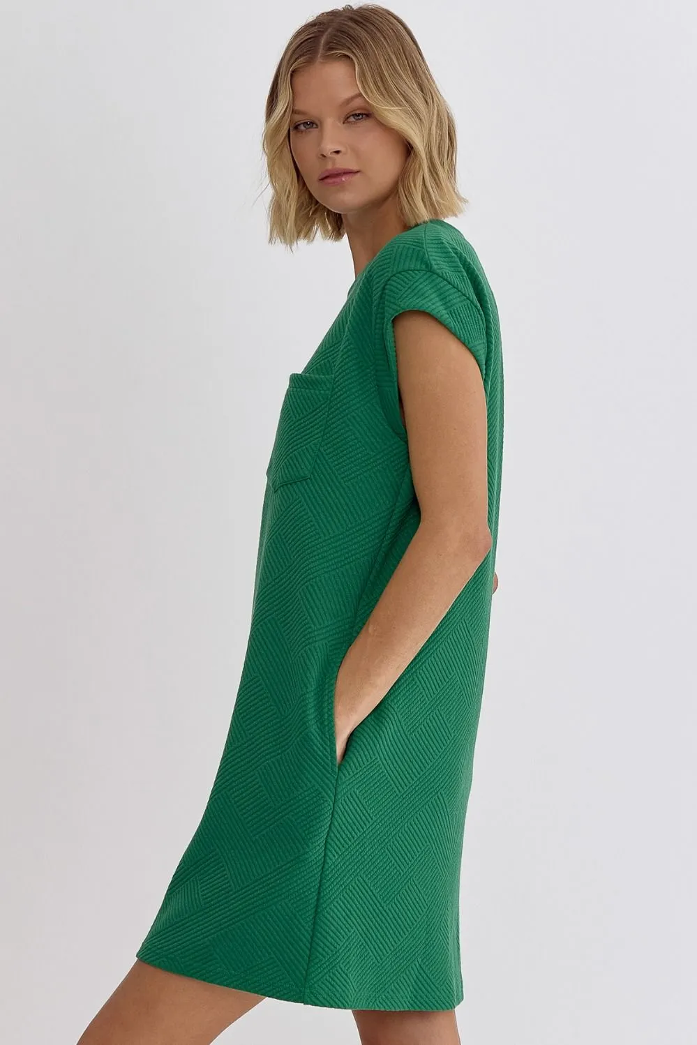 Textured Round Neck Sleeveless Mini Dress