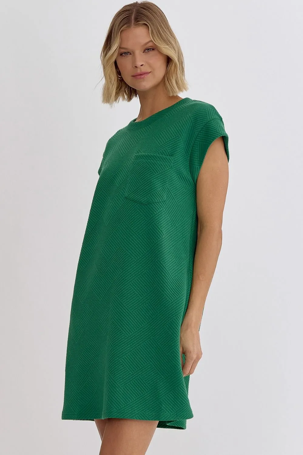 Textured Round Neck Sleeveless Mini Dress