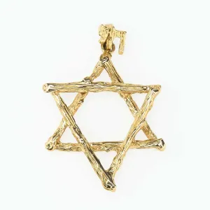 Textured Tree Branch Star of David with Chai Bail Pendant in 14K Yellow Gold