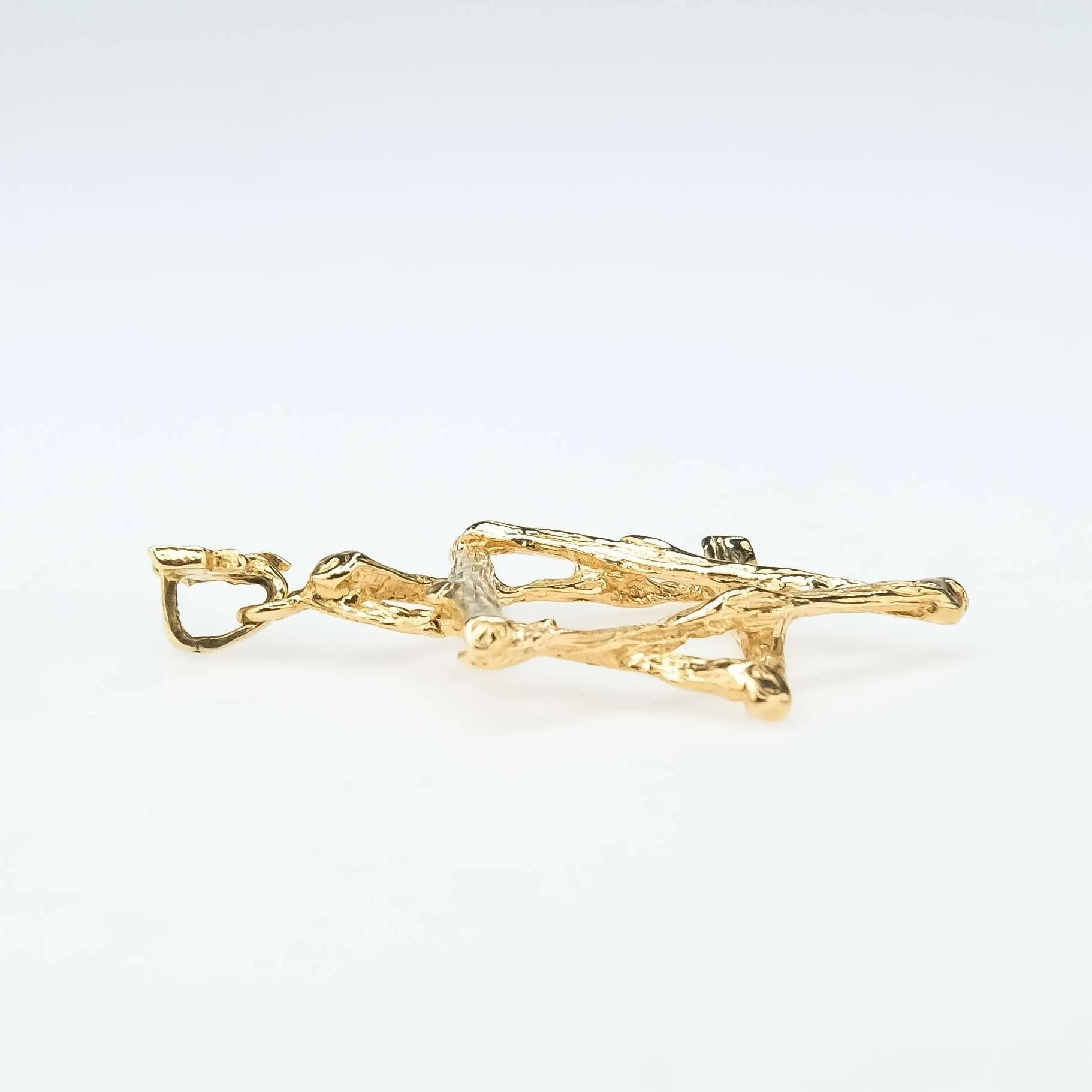 Textured Tree Branch Star of David with Chai Bail Pendant in 14K Yellow Gold