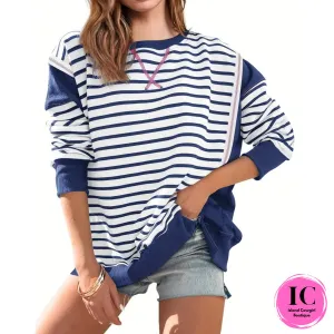The Cape Cod Navy Blue Striped Sweatshirt