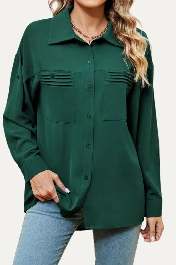 The Moment Collection Solid Long-Sleeve Pocket-Front Shirt. Fall Clearance!