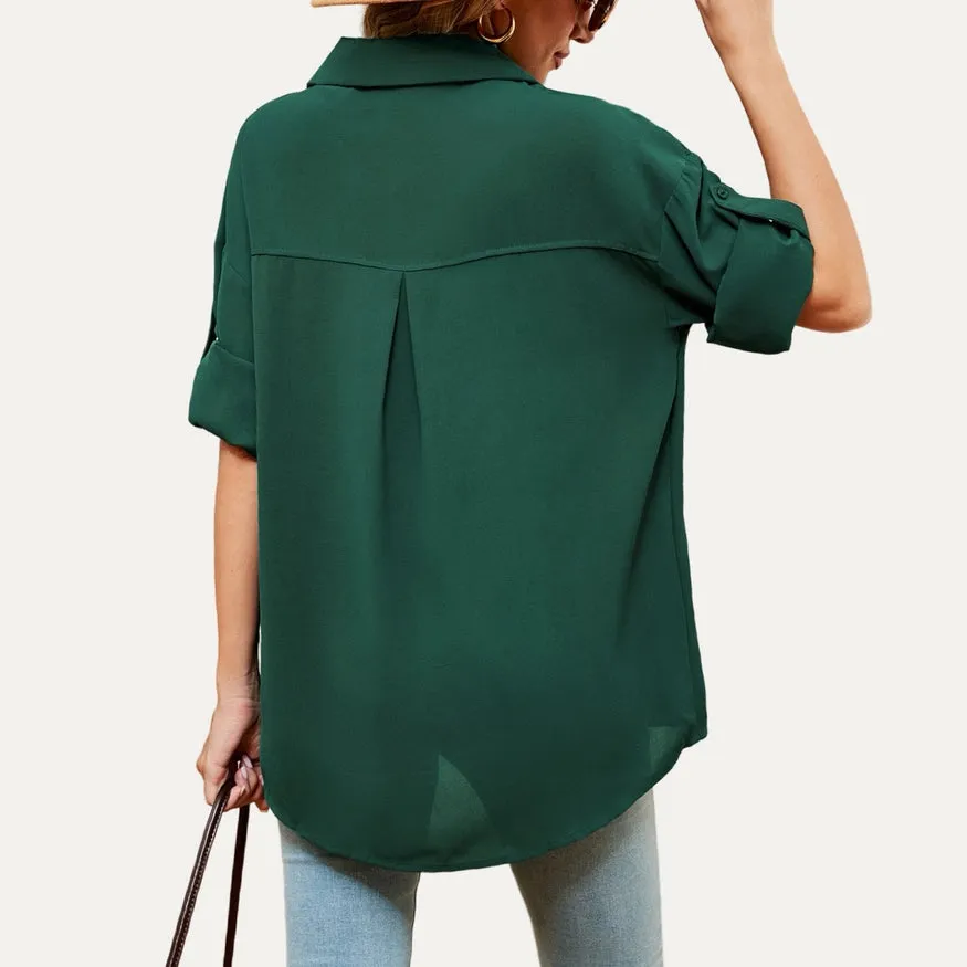 The Moment Collection Solid Long-Sleeve Pocket-Front Shirt. Fall Clearance!